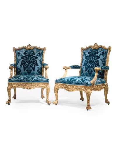 Un par de sillones dorados de Jorge III de Robert Adam