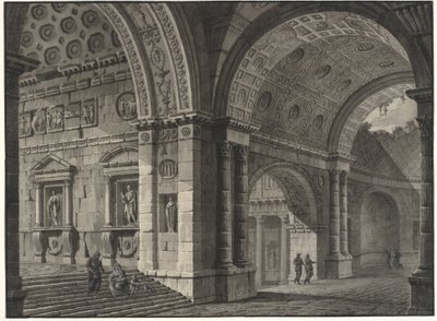 Fantasía arquitectónica del interior de un edificio antiguo con bóvedas parcialmente arruinadas de Robert Adam