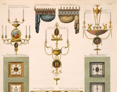 Diseños para cornisas de cortinas, girándolas y puertas plegables (detalle) de Robert Adam