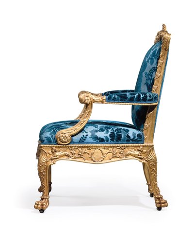Uno de un par de sillones dorados de Jorge III de Robert Adam