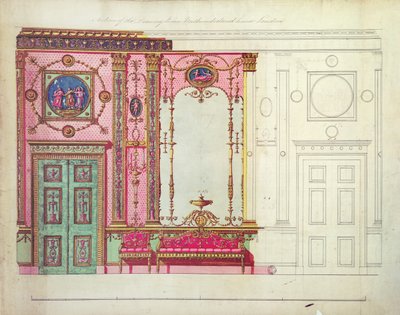 Sección del Salón, Northumberland House, Londres; Diseño para la pared final de Robert Adam