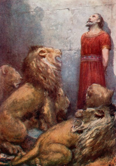 Daniel en la Guarida de los Leones (litografía en color) de Robert Ambrose (after) Dudley