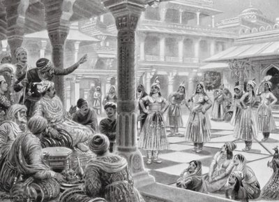 Akbar juega a las damas con piezas vivas en Fatehpur Sikri de Robert Ambrose Dudley