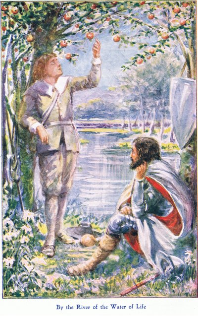 Junto al río del agua de la vida, de El progreso del peregrino, publicado por John F. Shaw & Co., hacia 1900 (litografía en color) de Robert Ambrose Dudley