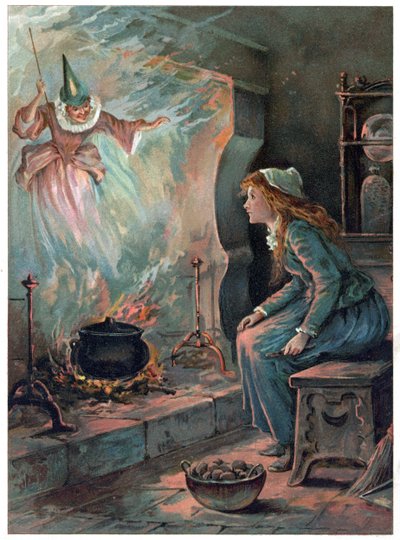 Cenicienta y el Hada Madrina, ilustración de "Érase una vez" publicada por Ernest Mister, c.1900 (litografía en color) de Robert Ambrose Dudley