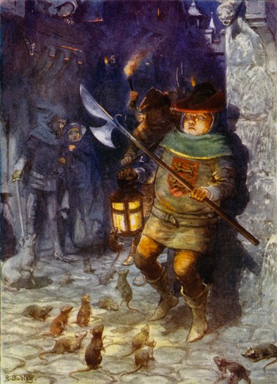 Ilustración del Flautista de Hamelín de Robert Browning (litografía en color) de Robert Ambrose Dudley