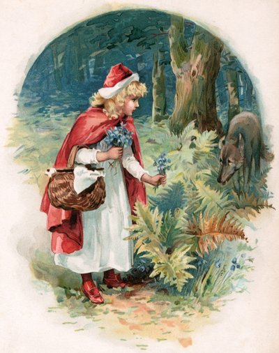 Caperucita Roja, ilustración de "Érase una vez" publicada por Ernest Mister, c.1900 (litografía en color) de Robert Ambrose Dudley