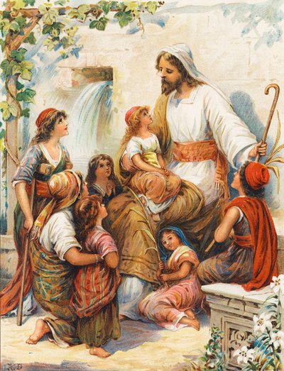"Dejad que los niños vengan a mí" (litografía en color) de Robert Ambrose Dudley