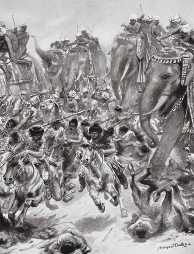 Derrota de los eftalitas o hunos blancos, 528 d.C. (litografía) de Robert Ambrose Dudley