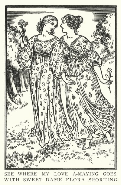 Mira dónde va mi amor, con la dulce dama Flora jugando de Robert Anning Bell