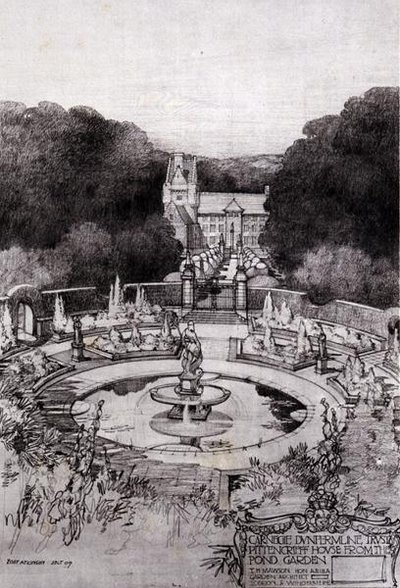 Pittencrieff House desde el jardín del estanque, de "Studies in Town Planning" de Thomas Mawson. de Robert Atkinson