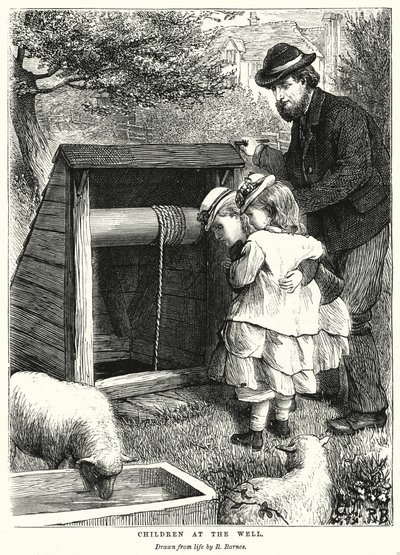 Niños en el pozo (grabado) de Robert Barnes
