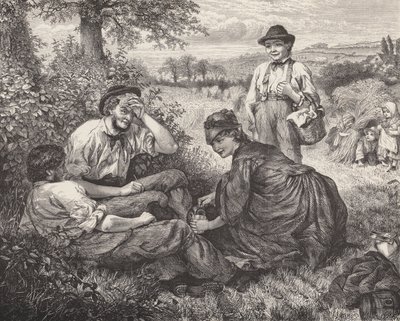 Campesinos descansando durante la cosecha (grabado) de Robert Barnes