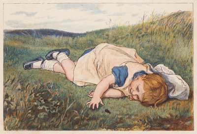 Niña fascinada por un escarabajo (litografía en color) de Robert Barnes