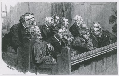 Bocetos en los Tribunales Reales de Justicia: Un jurado común de Robert Barnes