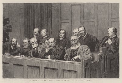 Bocetos en los Tribunales Reales de Justicia, un Jurado Especial de Robert Barnes