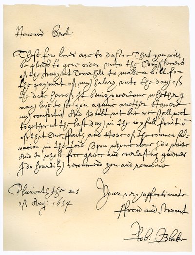 Carta del almirante Robert Blake a los comisionados del Almirantazgo, 25 de agosto de 1654 de Robert Blake
