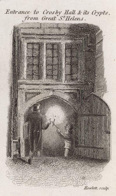 Entrada a Crosby Hall y sus criptas desde Great St Helens de Robert Blemell Schnebbelie