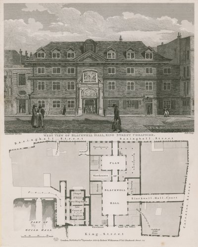 Vista oeste de Blackwell Hall, King Street, Cheapside de Robert Blemell Schnebbelie