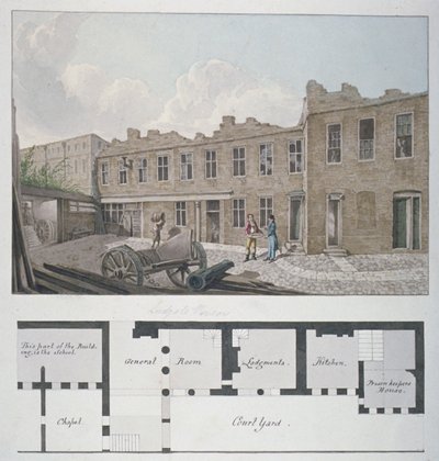 Prisión de Ludgate con un plano del Asilo de Londres, Bishopsgate, debajo, Ciudad de Londres, 1818 de Robert Blemmell Schnebbelie