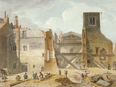 Vista de la demolición del Palacio Savoy, Westminster, Londres de Robert Blemmell Schnebbelie