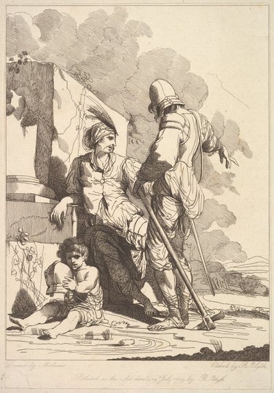 Dos Soldados y Niño Sosteniendo un Casco de Robert Blyth