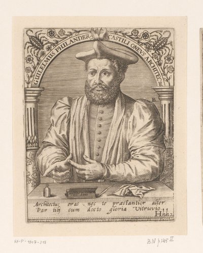 Retrato de Guillaume Philandrier Guilelmus Philander Castili oneus architectus (título sobre el objeto) Serie de retratos de eruditos de los siglos XV y XVI (título de la serie) de Robert Boissard