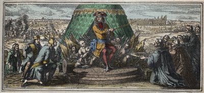 La construcción de Les Invalides en 1670 - Alegoría de la fundación del Hotel des Invalides - Luis XIV mostrando a sus viejos soldados mutilados el Hotel des Invalides en construcción grabado por Robert Bonnart (1652-1729) de Robert Bonnard