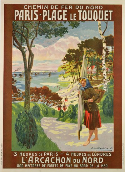 Cartel publicitario de Paris-Plage le Touquet, Pas de Calais, c.1910 (litografía en color) de Robert Boullier