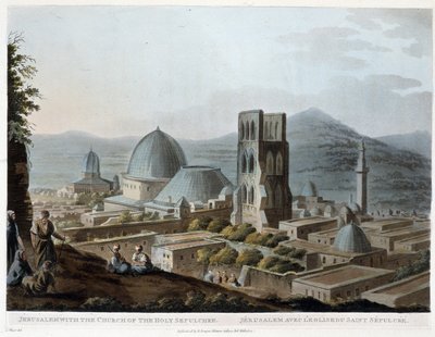 Jerusalén con la Iglesia del Santo Sepulcro - en "The Holy Places", según los dibujos originales de R. Bowyer de Robert Bowyer
