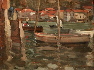 Botes de remo junto a un muelle en Concarneau de Robert Brough