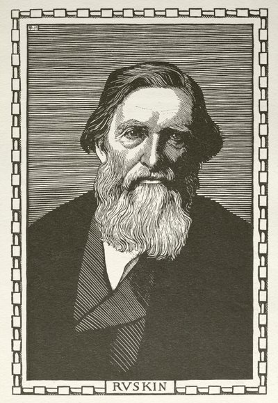 John Ruskin, escritor, crítico de arte, artista y pensador social inglés (xilografía) de Robert Bryden