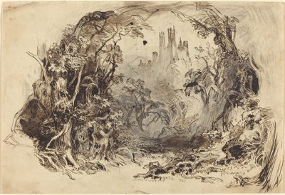 Castillo en una colina (¿Escenario para "La Bella Durmiente y la Bestia"?) de Robert Caney