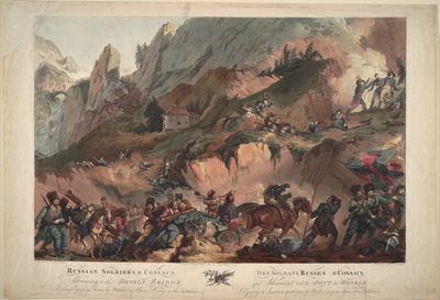El ejército ruso cruzando el Puente del Diablo en 1799, 1804 de Robert Carr Porter