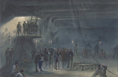 Enrollando el Cable en el Tanque Trasero a Bordo del Great Eastern en Sheerness: Visita..., 1865-66 de Robert Charles Dudley