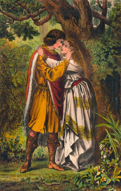 Posthumus. ¡Mi reina! ¡Mi señora! Oh dama, no llores más. Cimbelino: Acto I, Escena I, c. 1875 de Robert Charles Dudley