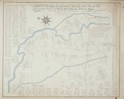 Un nuevo y correcto mapa de Hackney Marsh, 1745 de Robert Davies