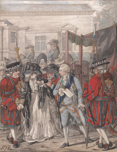 Margaret Nicholson intentando asesinar a Su Majestad, Jorge III, en la entrada del jardín del Palacio de St. James, 2 de agosto de 1786 de Robert Dighton