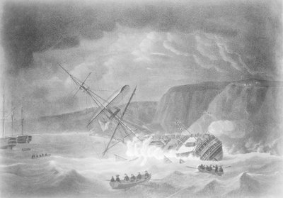 Pérdida del buque de Su Majestad "Venerable"... Naufragio en la noche del 24 de noviembre de 1804 en las rocas de Torbay". de Robert Dodd