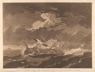 Lámina III. El "Lady Juliana" con otros barcos en apuros la noche del 16 de septiembre, cuando la flota se dispersó. de Robert Dodd