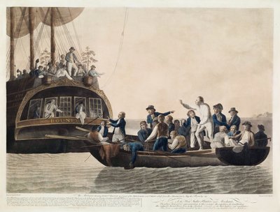 Los amotinados abandonando al teniente Bligh y parte de los oficiales y la tripulación, 29 de abril de 1789, pub. 1790 de Robert Dodd