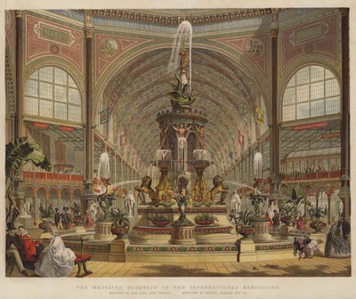 La fuente de mayólica en la Exposición Internacional (litografía en color) de Robert Dudley