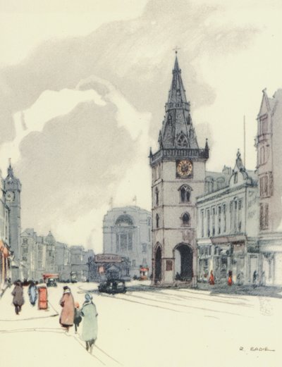 Glasgow: The Tolbooth and the Tron Steeple (litografía en color) de Robert Eadie
