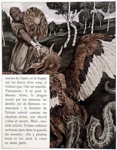 Tristán luchando con un dragón - en 
