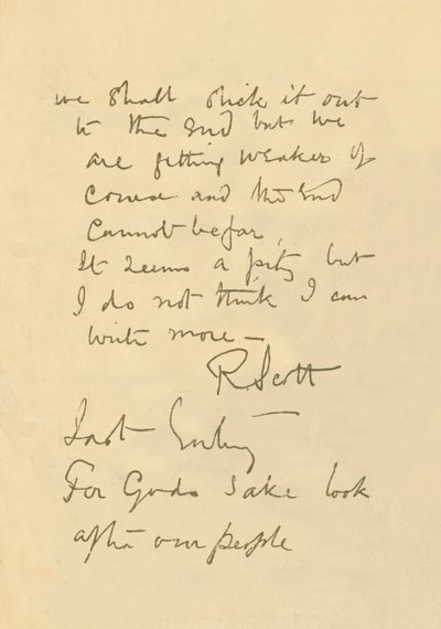Facsímil del mensaje al público, 29 de marzo de 1912, 1913 de Robert Falcon Scott