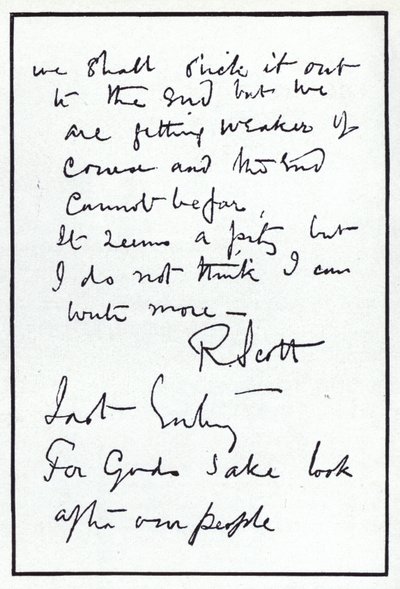 Última página del diario del explorador polar Robert Falcon Scott, líder de la desafortunada expedición británica al Polo Sur, 29 de marzo de 1912 de Robert Falcon Scott