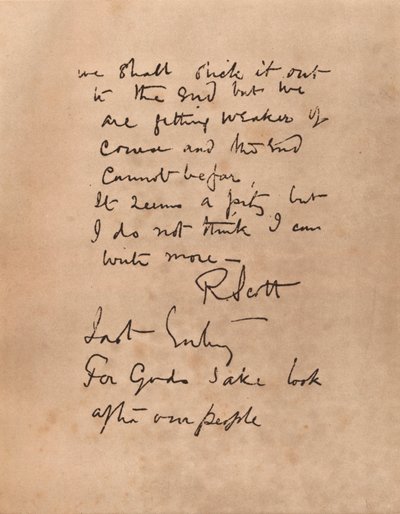La página final del diario del Capitán Scott, 1912-1935 de Robert Falcon Scott