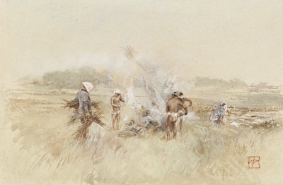 Trabajando amontonando ramas en fuegos humeantes, 1867-1903 de Robert Frederick Blum