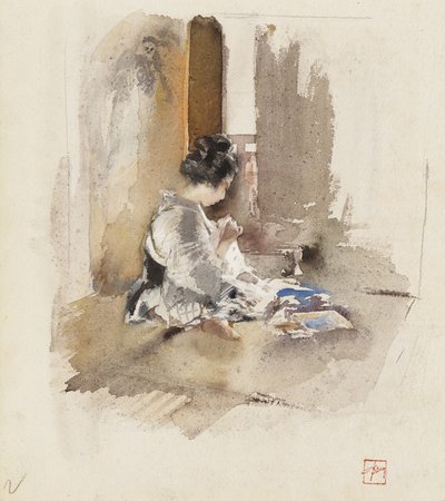 Niña japonesa cosiendo, 1890 de Robert Frederick Blum