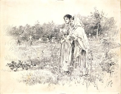 Dos muchachas de pie ante una tumba de Robert Frederick Blum